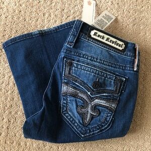 ROCK REVIVAL RILEY JEANS, SIZE 28, BOOTCUT, DESIGNER JEANS NEW WITH TAGS